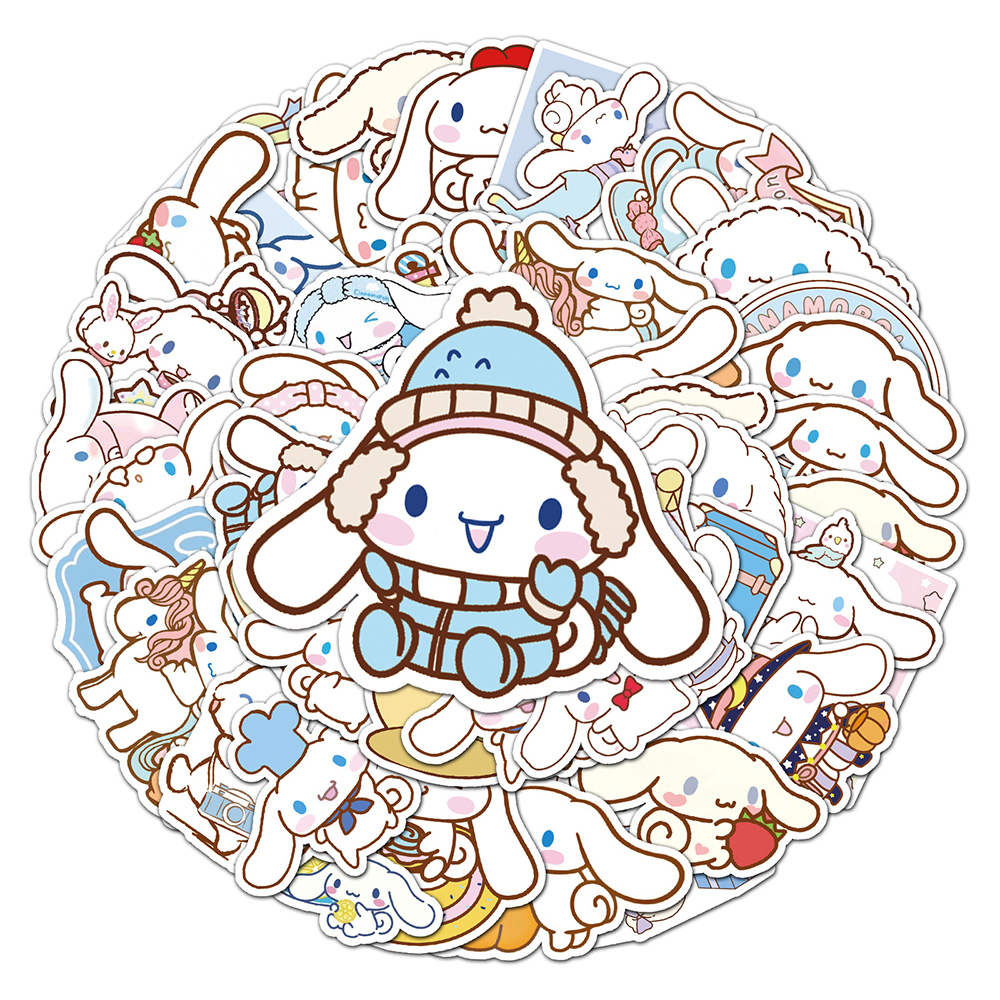 10/30/50 pçs engraçado cinnamoroll adesivos dos desenhos animados bonito crianças brinquedo decalques pvc diy bagagem estacionária parede carro viagem adesivo atacado