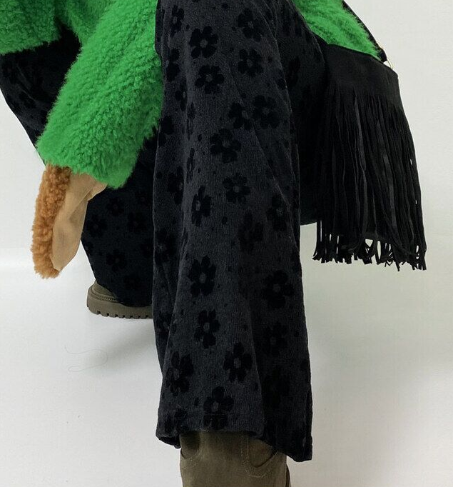 East Gate 2025 秋冬新スタイルレトロプリント小花タイトな弾性ウエストフレアパンツ女性カジュアル長ズボン