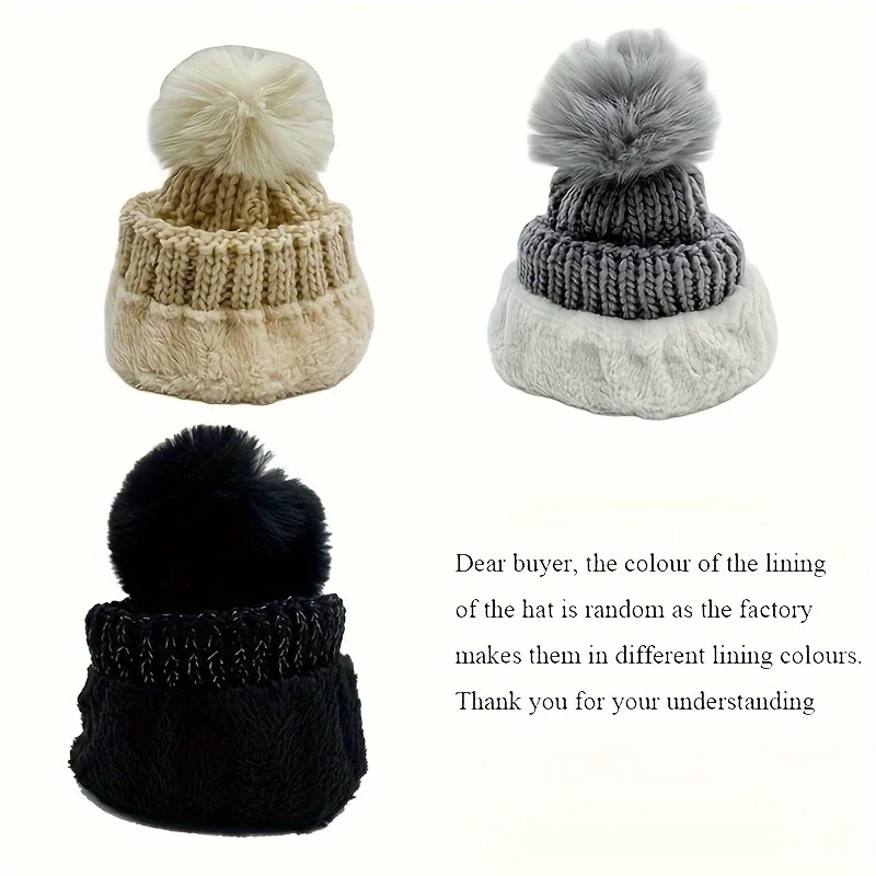 1Set winter warm knit hat set Winter hat thick plush windproof cold casual