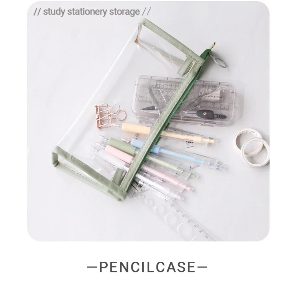 Astuccio trasparente Borsa per penne semplice di grande capacità Borsa per cosmetici Kawaii Forniture per ufficio di cancelleria per studio scolastico