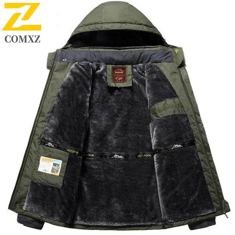 Jaqueta de inverno masculina de lã grossa à prova d'água, jaqueta corta-vento masculina, parka verde do exército, casacos de chuva plus size 9xl
