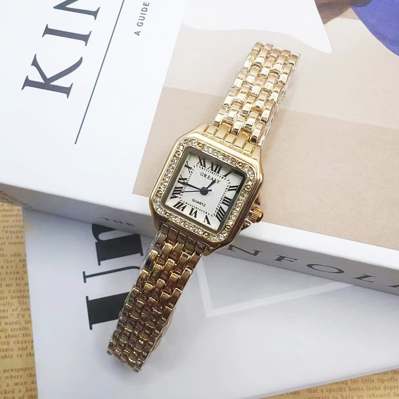 Relógio de pulso quartzo quadrado com pulseira de aço para mulheres, clássico, prata, simples, luxo, marca, moda, senhoras