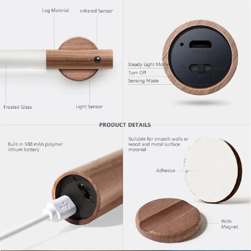 LED USB 야간 조명 마그네틱 벽 램프, 주방 캐비닛 옷장 조명, 홈 계단 침실 테이블 이동 램프, 침대 옆 조명