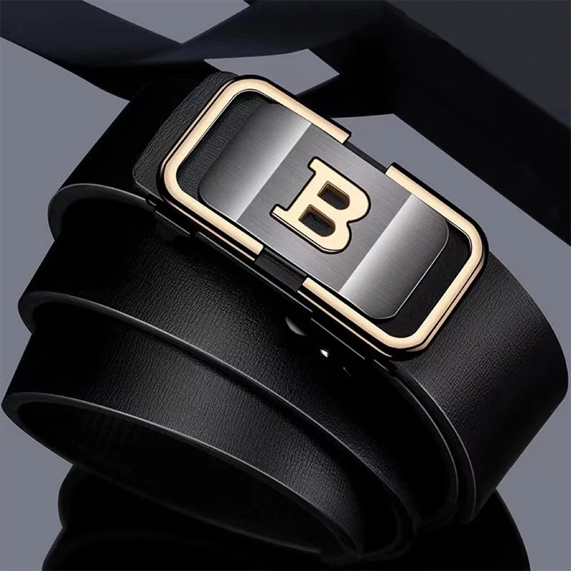 Fivela automática desdentado masculina nova moda cinto com botão carta negócios moda cinto de alta qualidade festival presente seleção