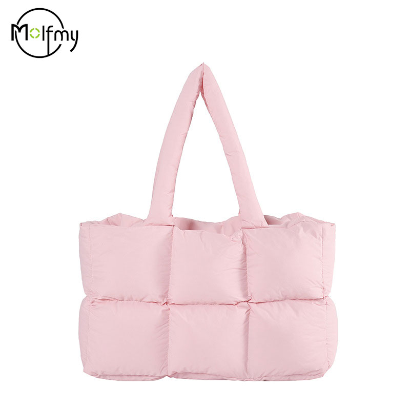 Сумка-тоут Женская Стеганая в клетку, Модный водонепроницаемый саквояж на плечо в стиле ретро, зимняя мягкая вместительная сумочка сплошного цвета