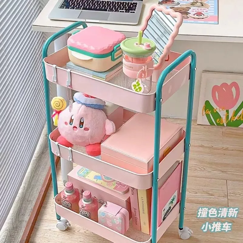 HOt Contrast Color Trolley Storage Shelf Multi-layer Trolley Organizer Mobile Cosmetics Snack Storage Rack Bathroom Shelf