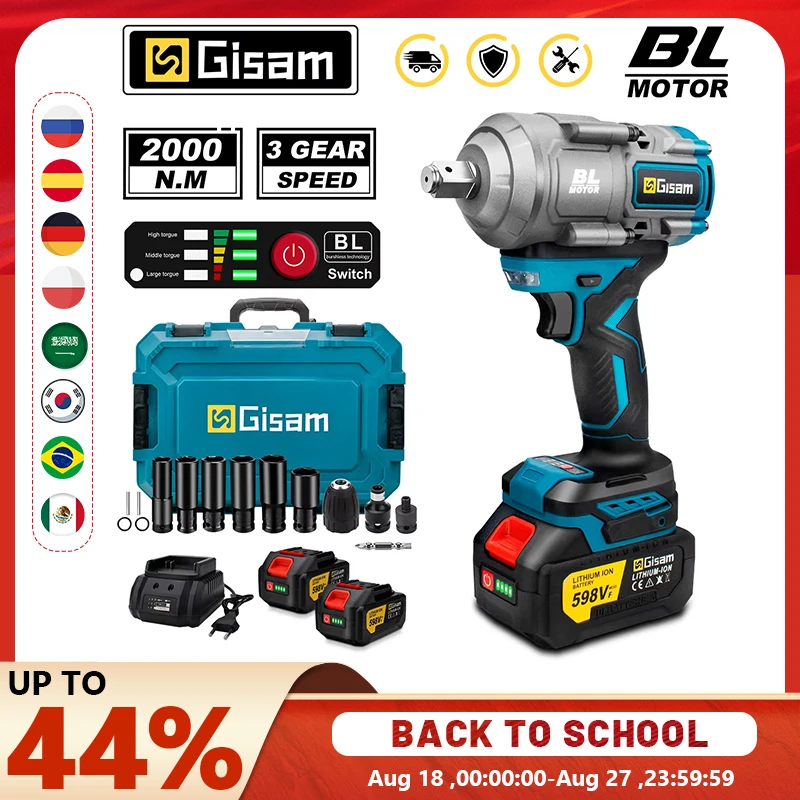 Gisam 2000N.M Torque Brushless Electric Impact Wrench 1/2 inch Screwdriver Cordless Wrench Power Tool For Makita 18V Battery Pin