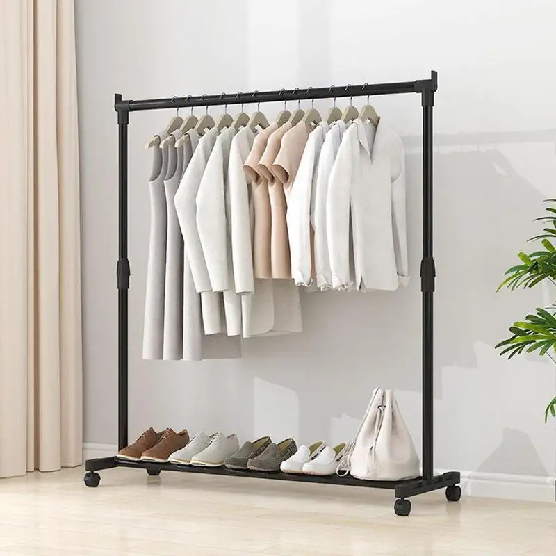 Perchero con ruedas de Metal telescópico ajustable para lavandería, sala de estar, dormitorio, perchero de pie resistente