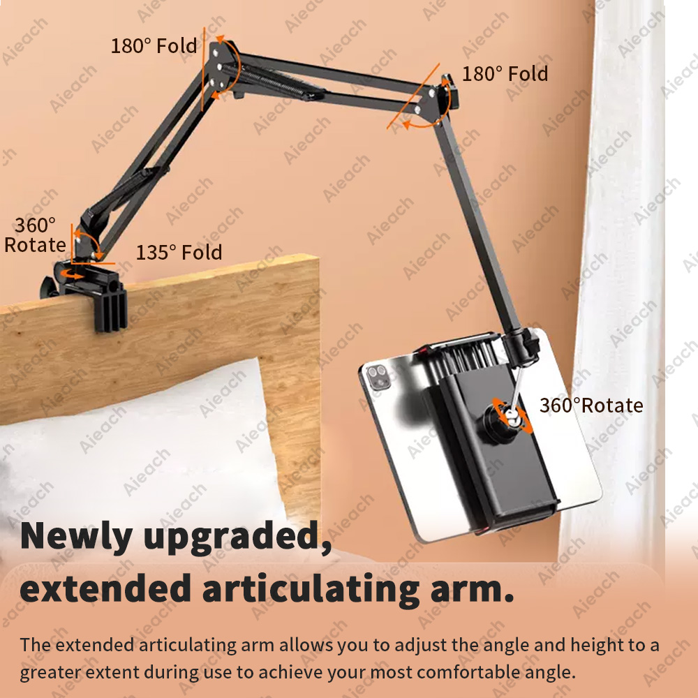 Support de tablette pour lit avec bras métallique de 90cm, support de téléphone, support de tablette iPad, lit rotatif à 360 °, support de téléphone pour tablette de 4.5 ~ 12.9 pouces