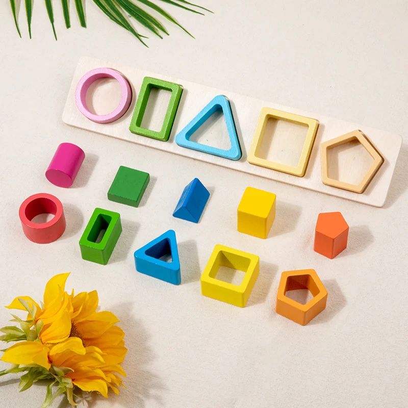 Montessori classificação de madeira empilhamento brinquedos forma cor tipo bloco quebra-cabeças criança geométrica empilhamento brinquedos para o bebê educação precoce