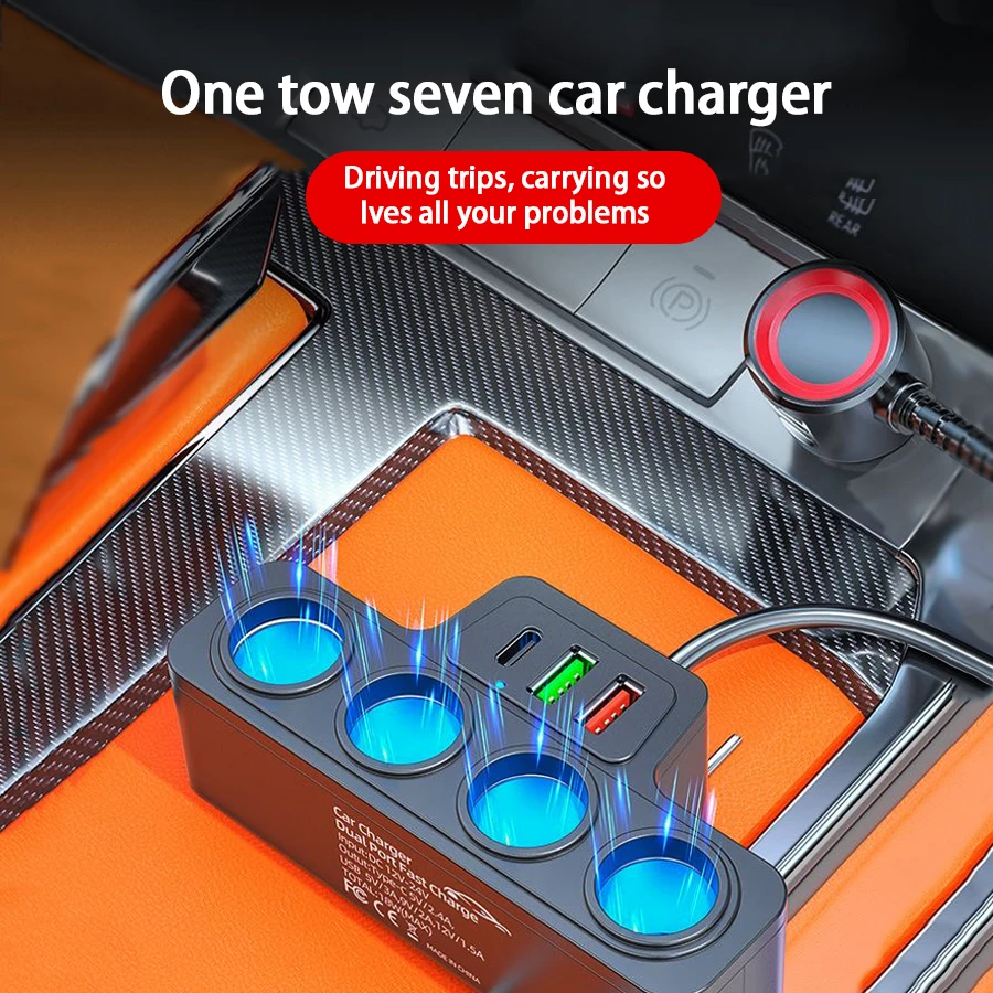 120W Multi-Function Charger USB/Type C Fast Charging Can Charge Multiple Devices At The Same Time, One Tow And Four Car Chargers