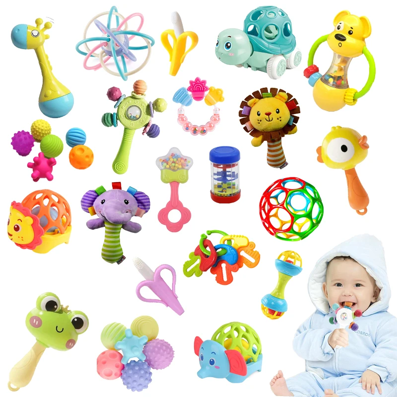 Baby Toys 0 6 12 Months Rattle Teether Toys Development Games Babies Sensory Toys Soft Silicone Chewable For Newborn Baby Items