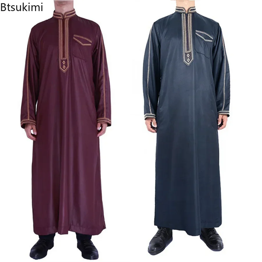 Neue 2025 Abaya Islam Männer Robe Muslimischen Kleider Djellaba Homme Mode Einfarbig Shirts Arabisch Kleid Ethnische männer Kleidung geschenk
