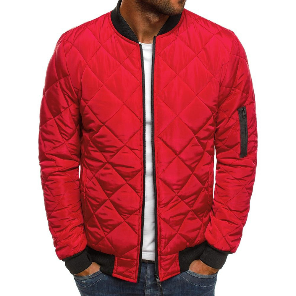 Mens Coat Mens Tops Puffer Long Sleeve Outwear Polyester Quilted Padded Solid Color Stand Collar Warm Winter Zip Up