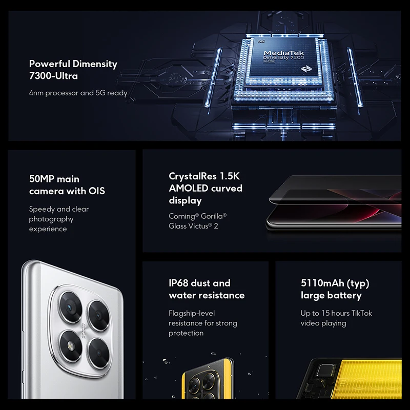 【Marchio+】POCO X7 Smartphone Dimensity 7300-Ultra 6.67"120Hz Display AMOLED 45W 5110mAh 50MP Fotocamera IP68 Xiaomi HyperOS NFC
