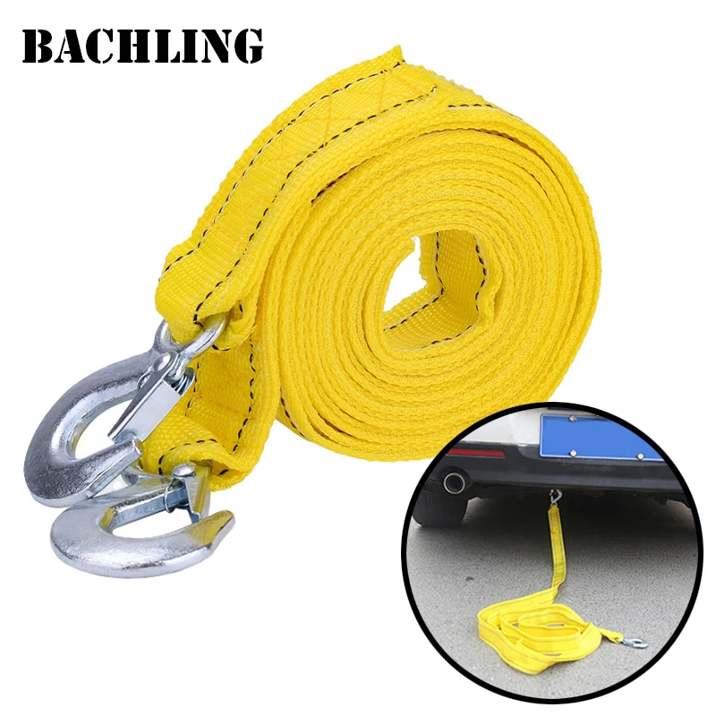 Cable de remolque para coche de 4M y 5 toneladas, correa de cuerda de tracción con ganchos, cuerda de rescate pesada portátil para turismo autónomo, doble capa gruesa