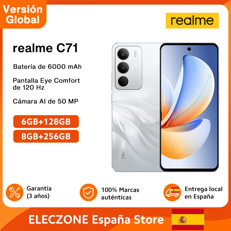 [Estreno mondiale] realme C71 Smartphone Batteria da 6300 mAh Carica 45 W Display da 6,67" 120 Hz Fotocamera da 50 MP Chipset UNISOC T7250 NFC IP64