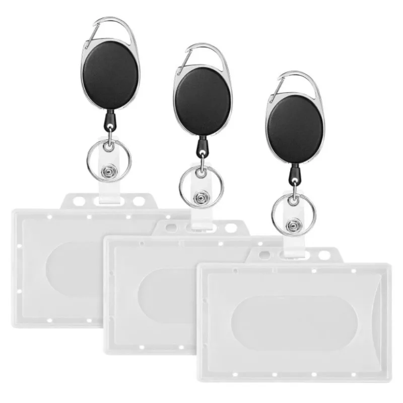 1Set ID Tag Staff Work Pass Card Holder Business Employee Name Badge Holder Reel Set for Nurse ID Holders Card Case Cover Clips