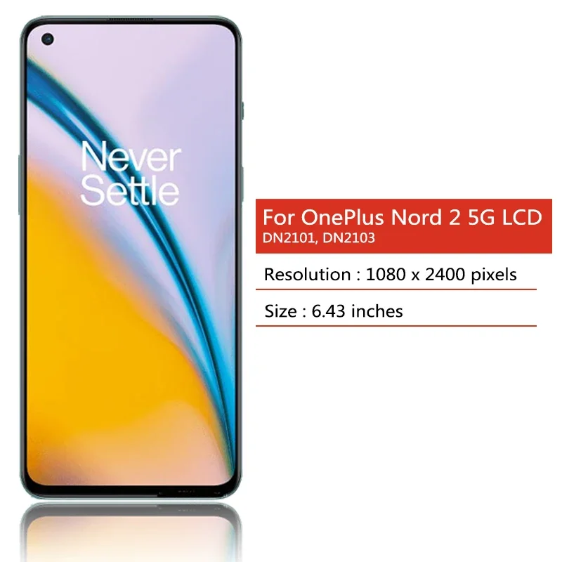 6.43"New AMOLED For OnePlus Nord 2 5G LCD Display Touch Screen Digitizer Panel Assembly Nord2 5G DN2101 DN2103 Display
