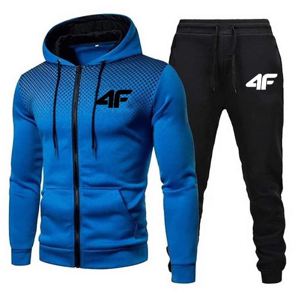 Chándal de otoño e invierno para hombre, pantalones de chándal para correr, conjunto de 2 piezas, chaqueta deportiva con cremallera y pantalones para correr, traje informal con estampado