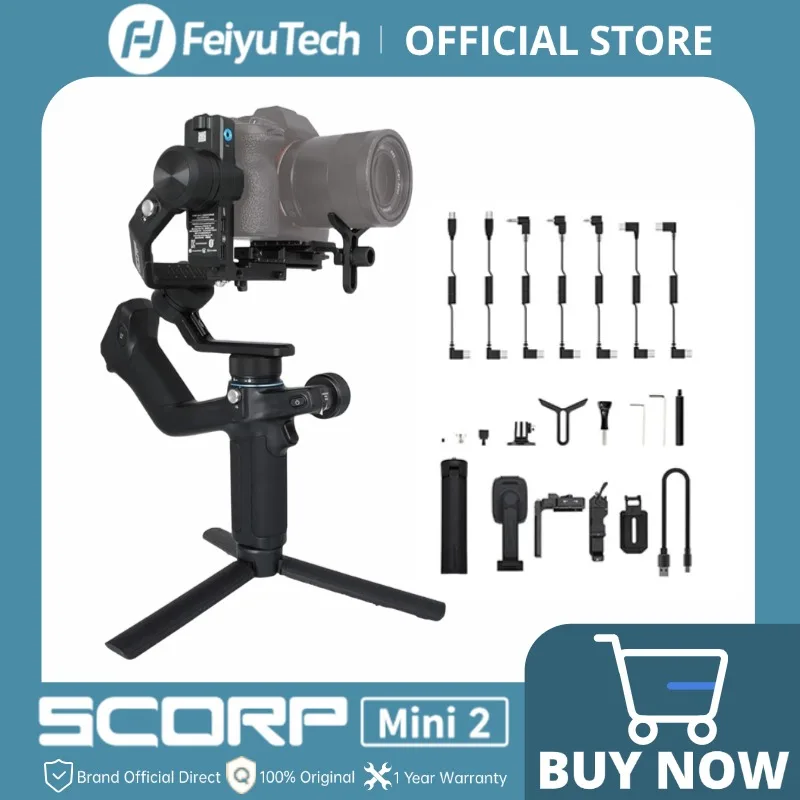 FeiyuTech SCORP Mini 2 Handheld Gimbal 3-Axis Mirrorless & Action Camera Smartphone with AI tracker Magnetic Fill, 1.2kg Payload
