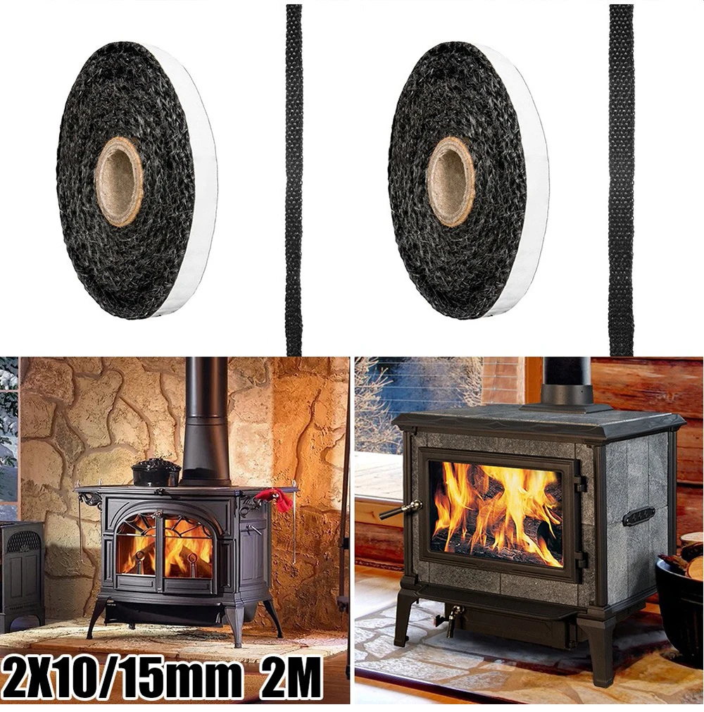Corda de fogão para queimador de toras, 2/3m, 10/15mm, à prova de fogo, autoadesiva, fibra de vidro, vedação de porta de lareira, substituição, fita de junta, corda de fogo