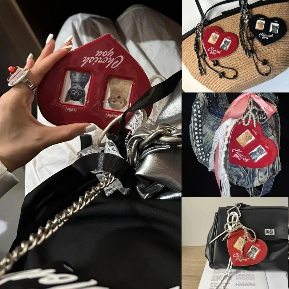 LLavero en forma de corazón de amor, bolsa colgante, ídolo, foto protectora, soporte para sesión fotográfica, bolsa de exhibición, decoración, tarjetero INS