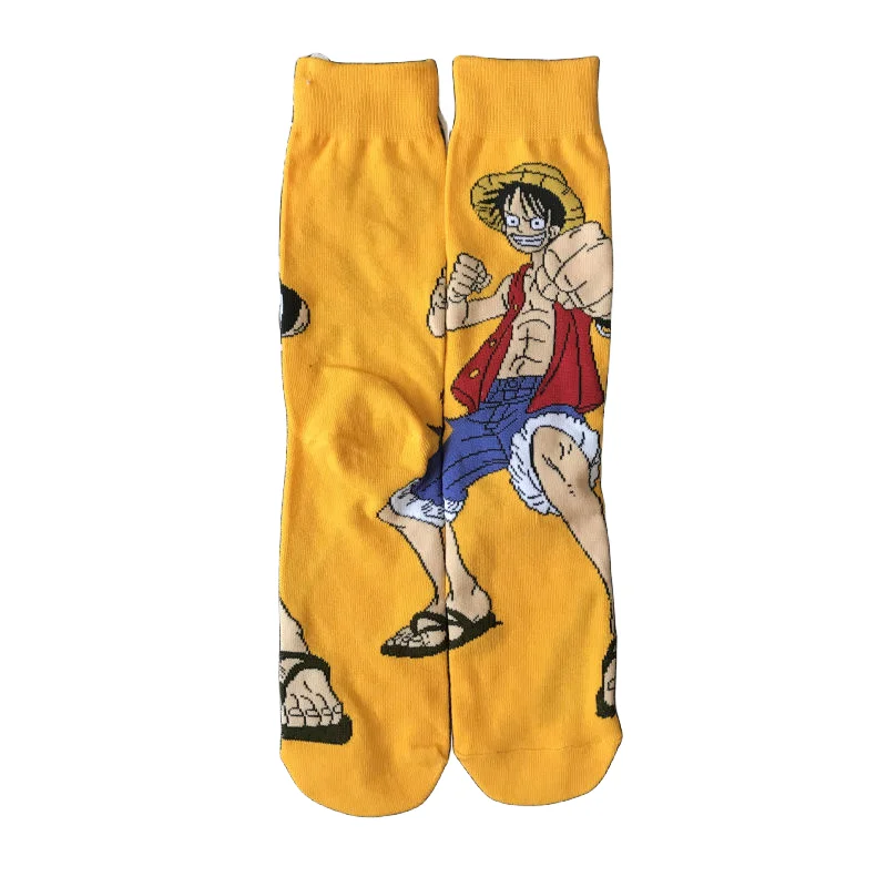 Calcetines de una pieza con dibujos animados de Anime Luffy Sauron Ace para hombre y mujer, calcetines creativos de algodón de longitud media deportivos a la moda para estudiantes, regalo