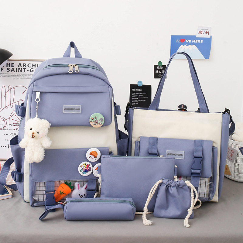 Girls large-capacity shoulder bag Cute carrot rabbit doll pendant Simple versatile schoolbag Boys fashion schoolbag five sets Se
