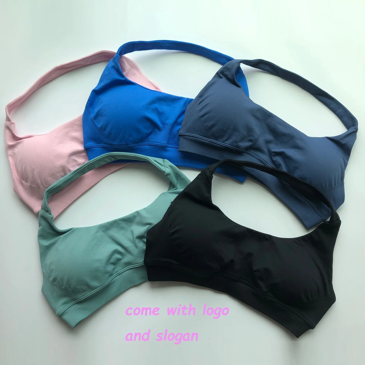 Sujetador deportivo de impacto con Logo para mujer, sujetador sin costuras con cuello Halter y tirantes, espalda abierta, Top de Yoga para Fitness, soporte para entrenamiento, Top corto de gimnasia