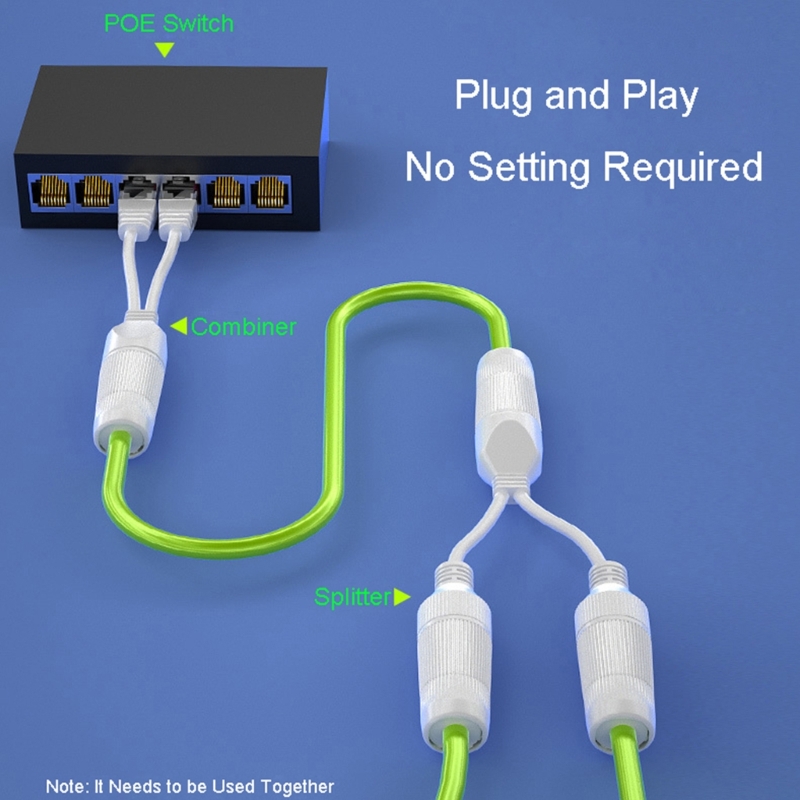 PoE Splitter 2-in-1ตัวเชื่อมต่อสายเคเบิล1ถึง2ทางสำหรับเชื่อมต่อ RJ45สำหรับติดตั้งกล้องวงจรปิด