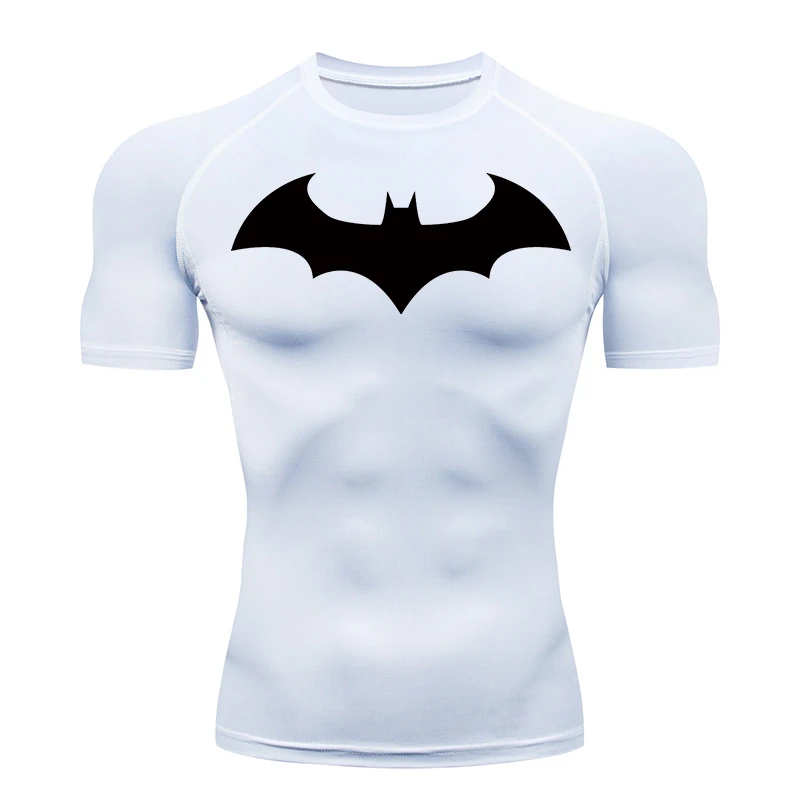 バットグラフィック圧縮シャツ男性用半袖ラッシュガードジムトレーニングランニング Tシャツ夏アスレチック速乾 Tシャツトップス