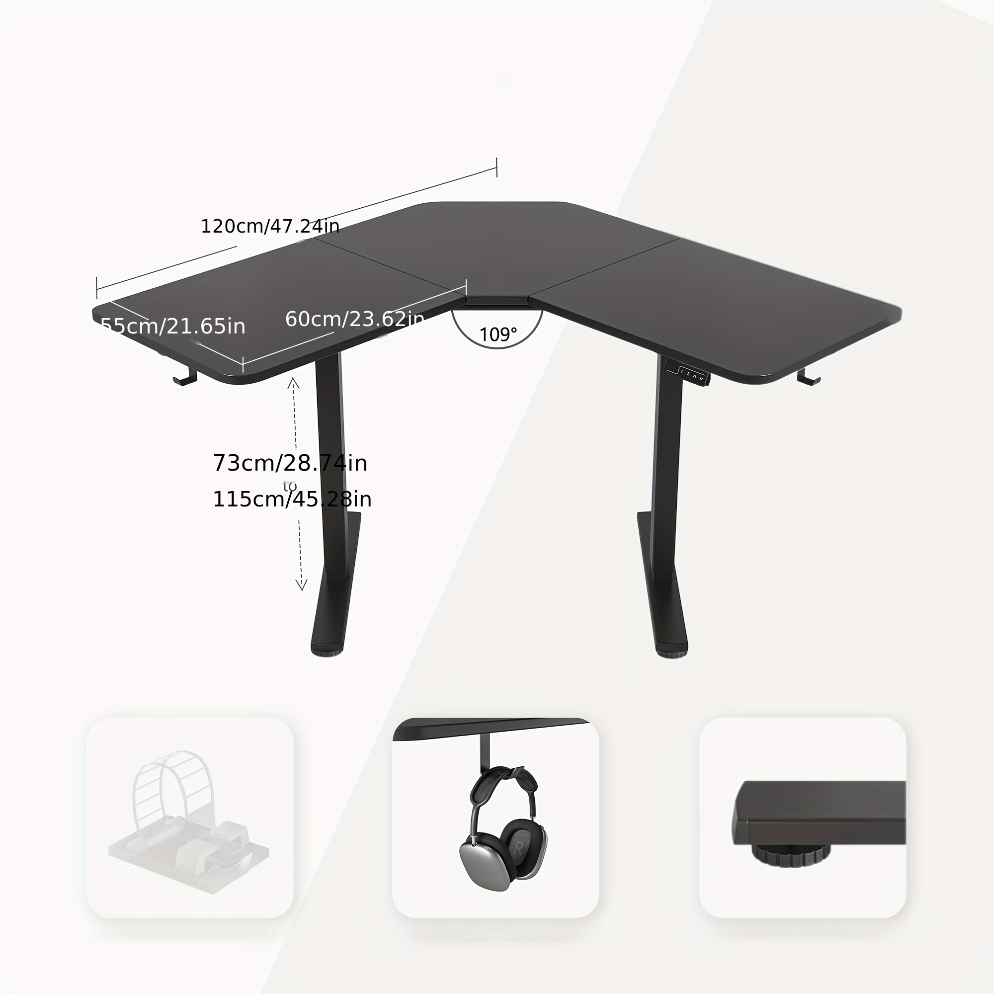 Electric Lifting Table V Shaped Desk for Study Esports StandUp Corner Computer Desk Home Office Sit Stand Height-adjustable Desk