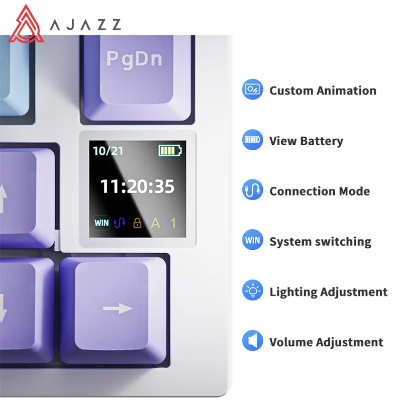 AJAZZ AK820/AK820Pro Tastiera meccanica Schermo TFT Manopola multifunzionale Tastiera da gioco Cablata/2.4GHz/BT Connect Tastiera per PC