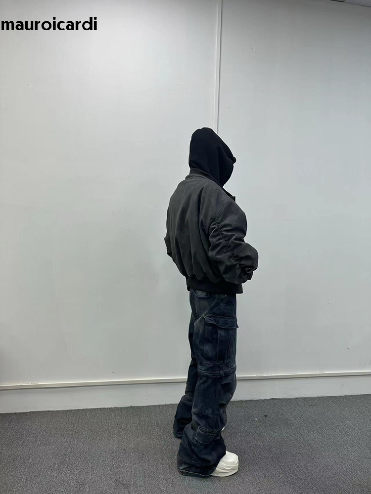 Mauroicardi Frühling Übergroße Vintage Schwarz Faux Wildleder Lederjacke Männer Reißverschluss Gefälschte 2-teilige Luxus Designer Kleidung Hoodie 2024