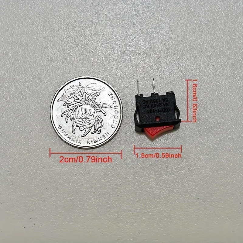 15 peças mini interruptor rocker spst preto e vermelho interruptores botão ac 250v 3a/125v 6a 2 pinos i/o 10*15mm interruptor liga-desliga rocker