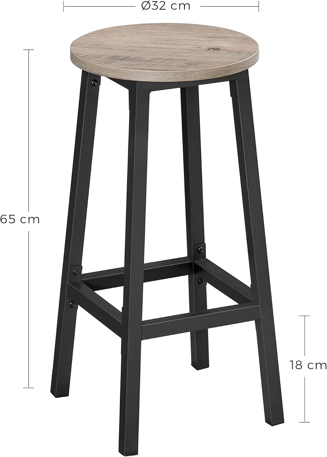 VASAGLE Barhocker Barstühle (Set, 2 St), bis 100kg belastbar