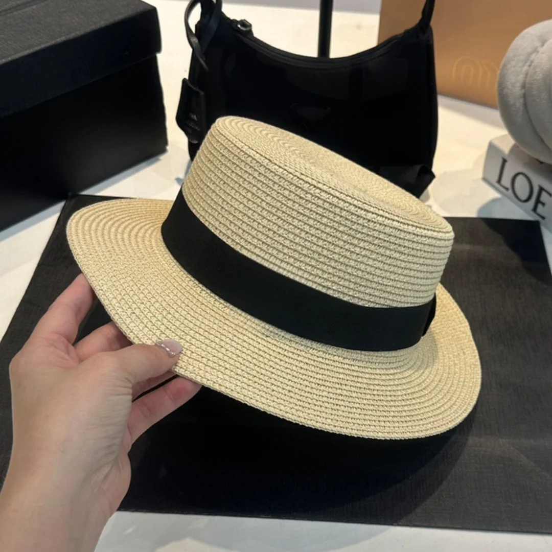 ผู้ชายผู้หญิงฤดูร้อนวันหยุดสไตล์อังกฤษหมวกกลางแจ้ง Sun Shading หมวกชายหาดหมวกปานามาหมวกฟางแบนหมวกยี่ห้อขายตรง