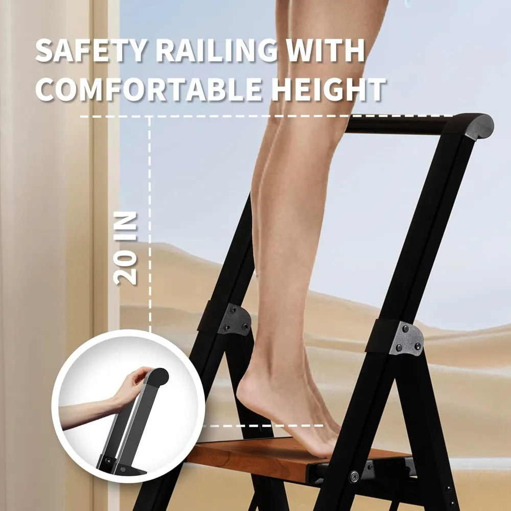 Folding Step Stool with Aluminum Wide Pedal & Convenient Handgrip, 330lbs Capacity Steel Ladder for Household and Office Use