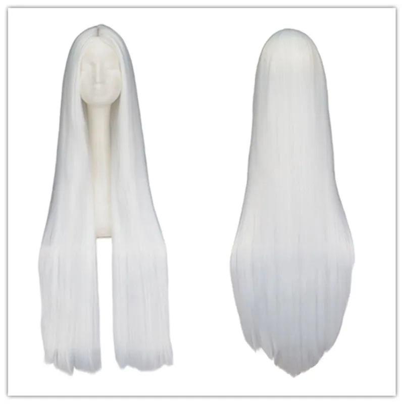 Weiße Perücke, 100 cm, synthetische hitzebeständige Faser, langes Halloween-Kostüm, Cosplay, Karneval, glattes Haar