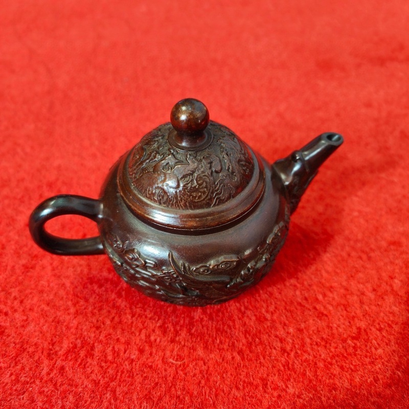 Vintage Pure Copper Teapot Dragon and Phoenix Auspicious Small Copper Teapot Dragon Flying Phoenix Dancing Wine Pot Copper Pot