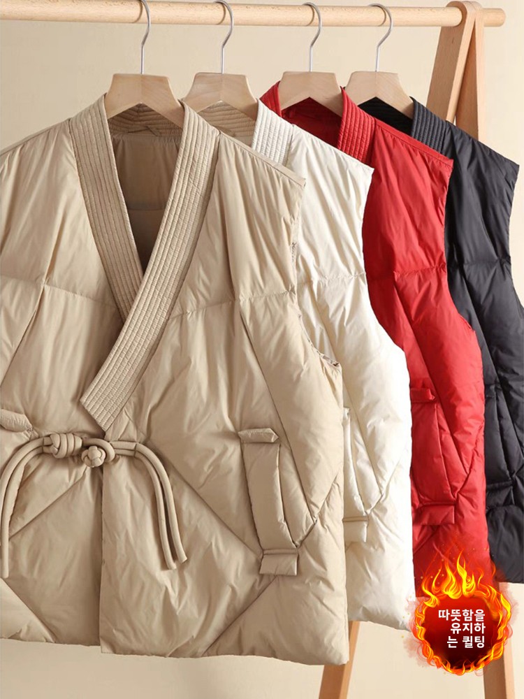 Plus Size Fashionable Wind-Closed Cotton Vest Large Size Women's Clothing Tassel Button V-Neck Sleeveless Jacket Thickened Wi...