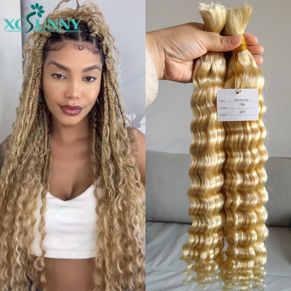 Bulk Cabelo Humano para Trança, Honey Blonde, Deep Wave, Double Drawn, Extensões Bundles, Sem Trama, Boho Tranças, 613