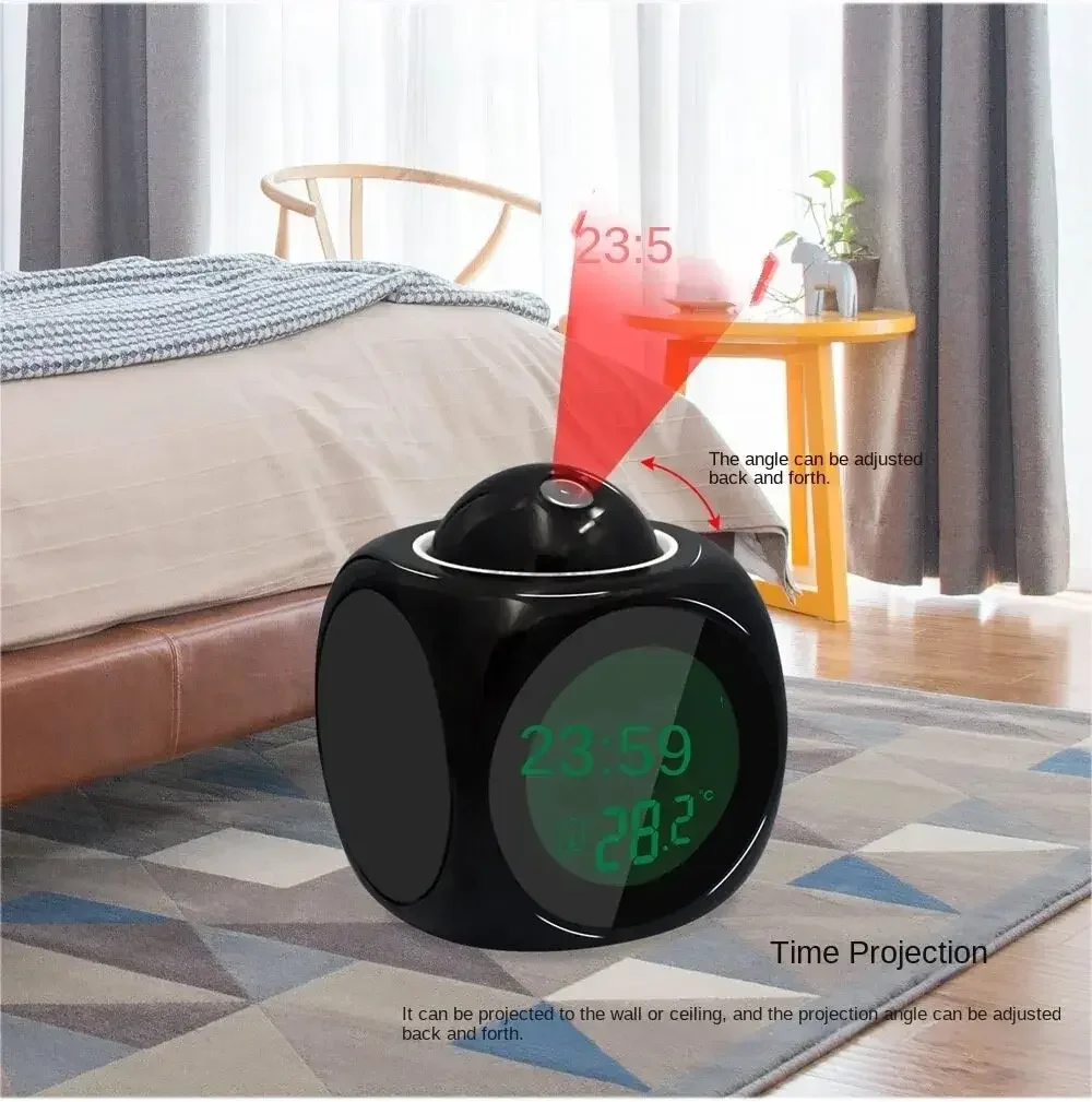 1 pçs projeção despertador display de teto snooze mesa relógio voz multifuncional relógio digital display temperatura novo