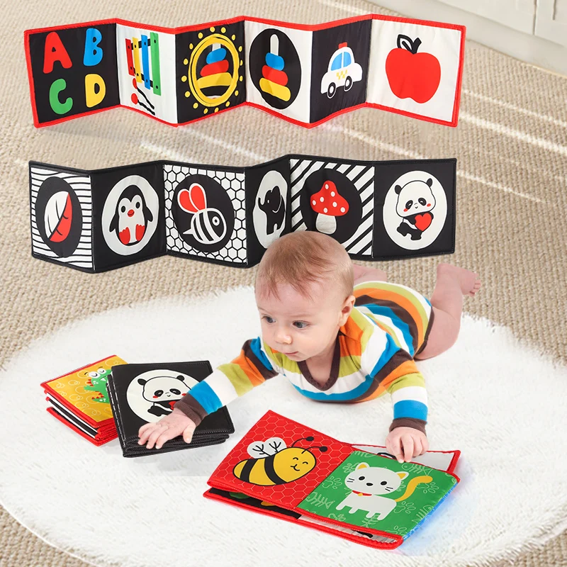 1 Baby Folding Visual Black and White Color Early Education Cloth Book Color Shape Pattern Cognitive Book