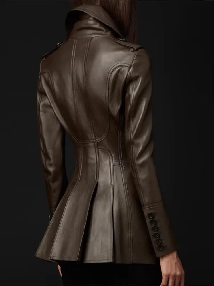 Mauroicardi Frühlings-Blazerjacke aus weichem Kunstleder mit schwarzem Rock für Damen, zweireihig, elegante Luxus-Designerkleidung