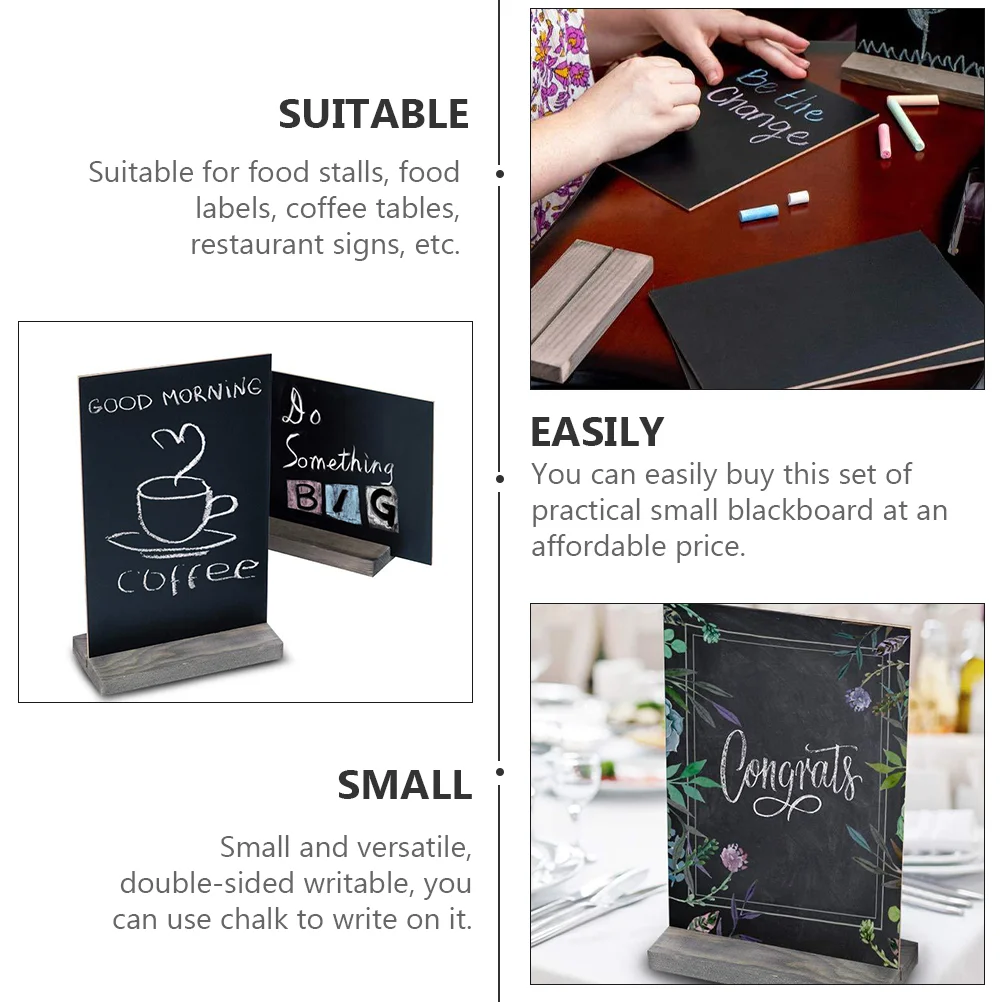 2PCS Mini Wooden Chalkboard Double Sided Message Board Small Memo Board Wedding Chalk Sign Menu Label For Coffee Table Home