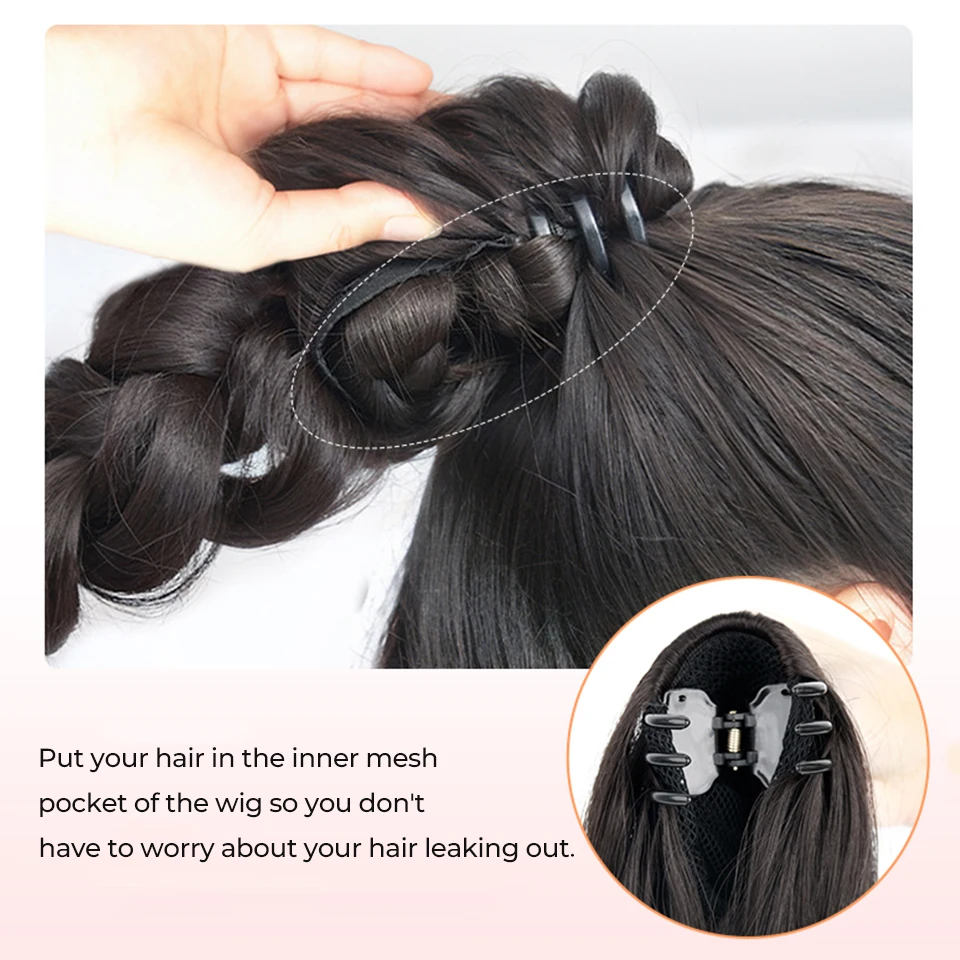 สังเคราะห์ยาว Claw คลิปบน Bow Braid ต่อผมหางม้าทนความร้อน PONY TAIL ผมชิ้นสําหรับผู้หญิง Daily PARTY