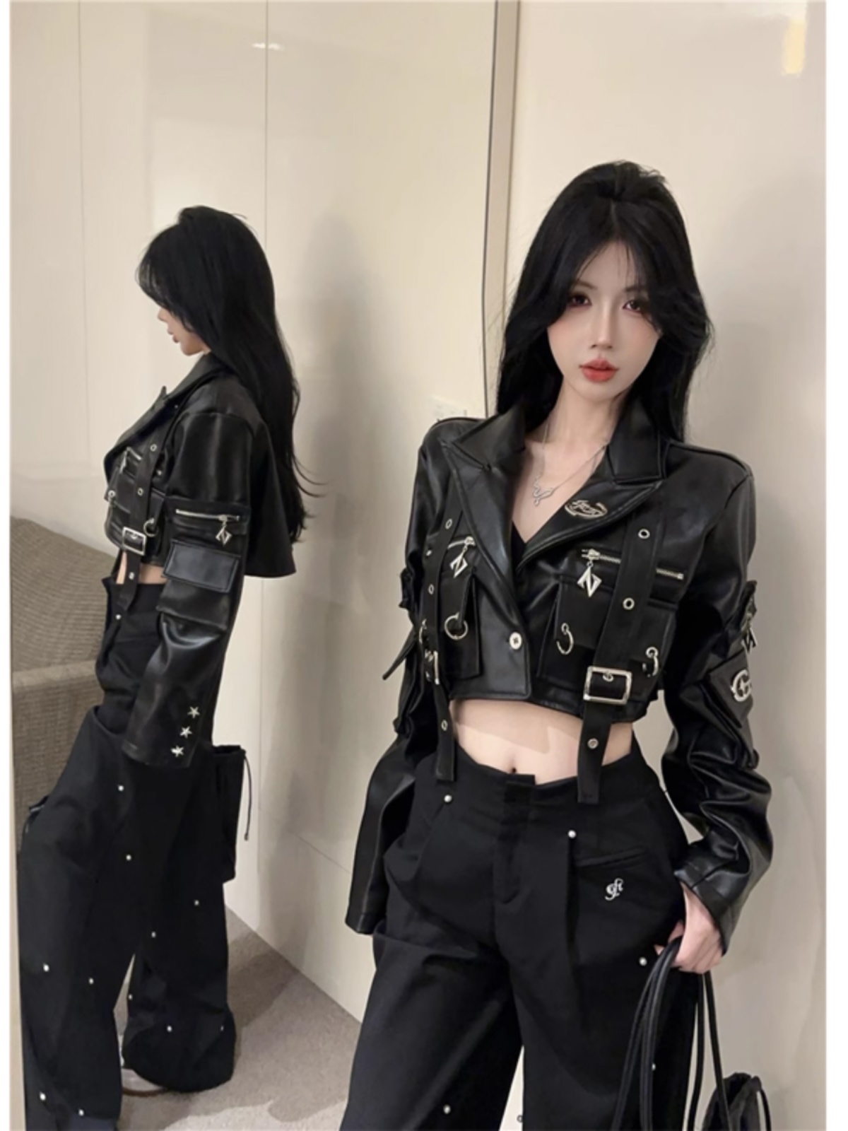 Jaqueta de Couro PU com Design de Zíper Resistente para Mulheres, Novo Estilo de Início de Outono, Roupas de Motocicleta Pret...