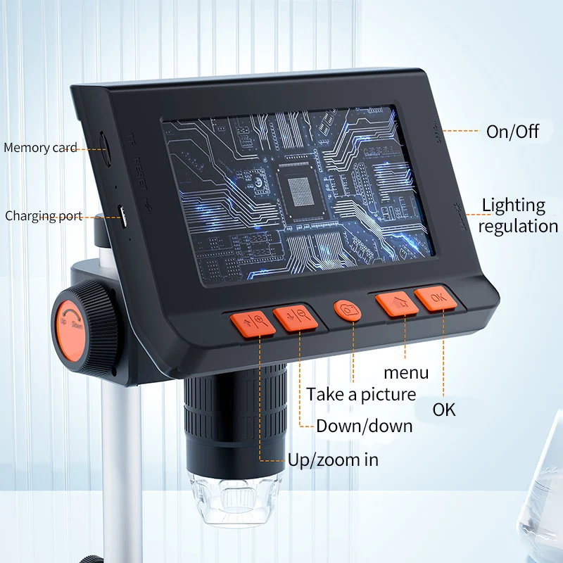 1000X 4.3" LCD Digital Microscope 1080P Coin Microscopio USB Electron Microscopes With stand For Soldering Repair Support PC